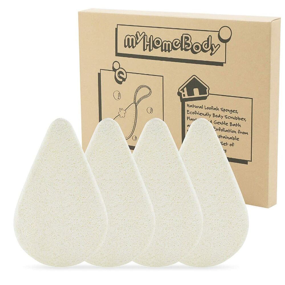 Set of 4 Loofah Foot Scrubber, Body Rough, Dirty, Calloused Skin, Natural Sponge